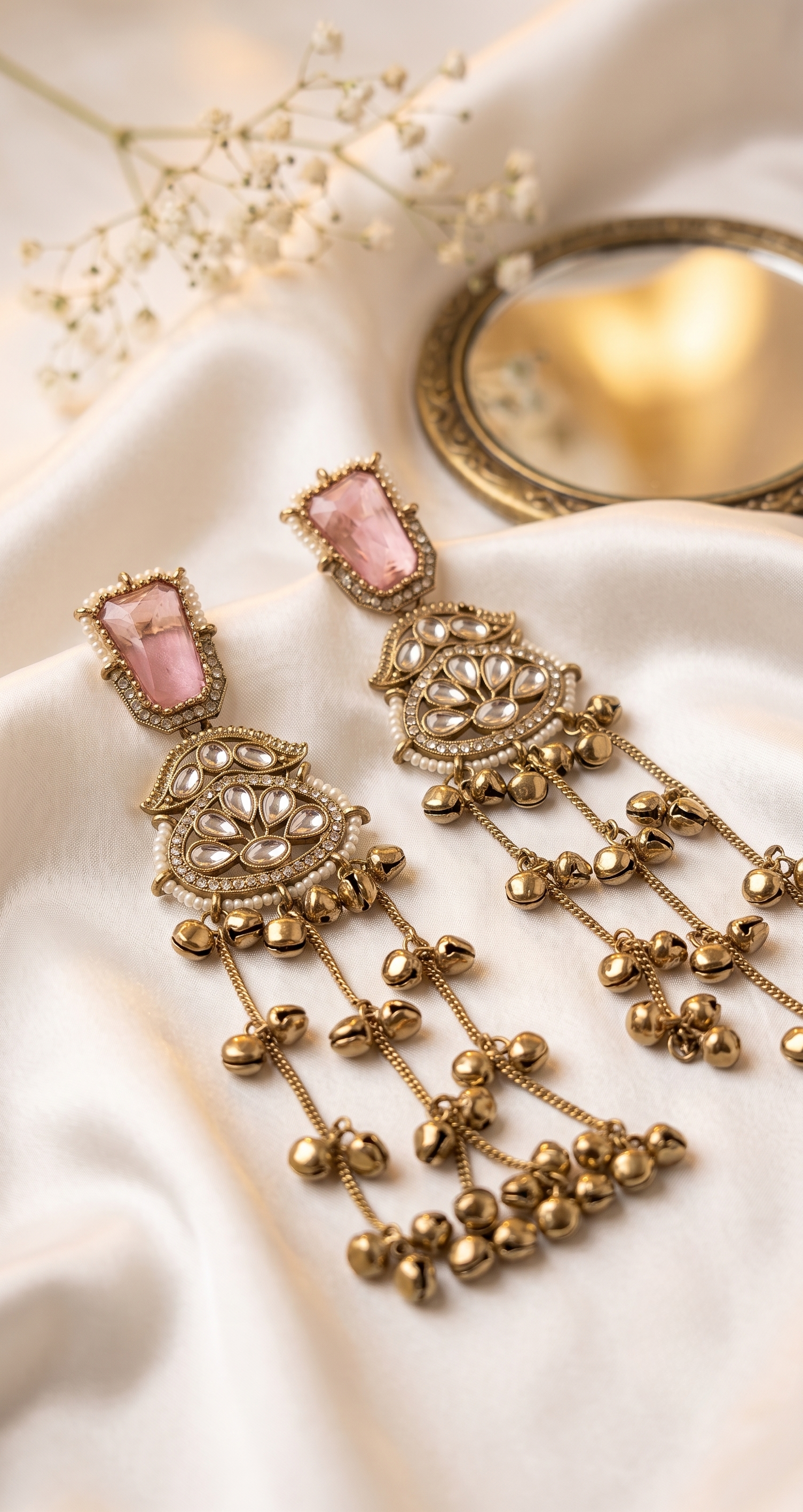 Peach Kundan Long Kashmiri Jhumki