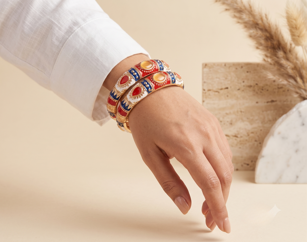 Red & White Thick Meenakari Kada