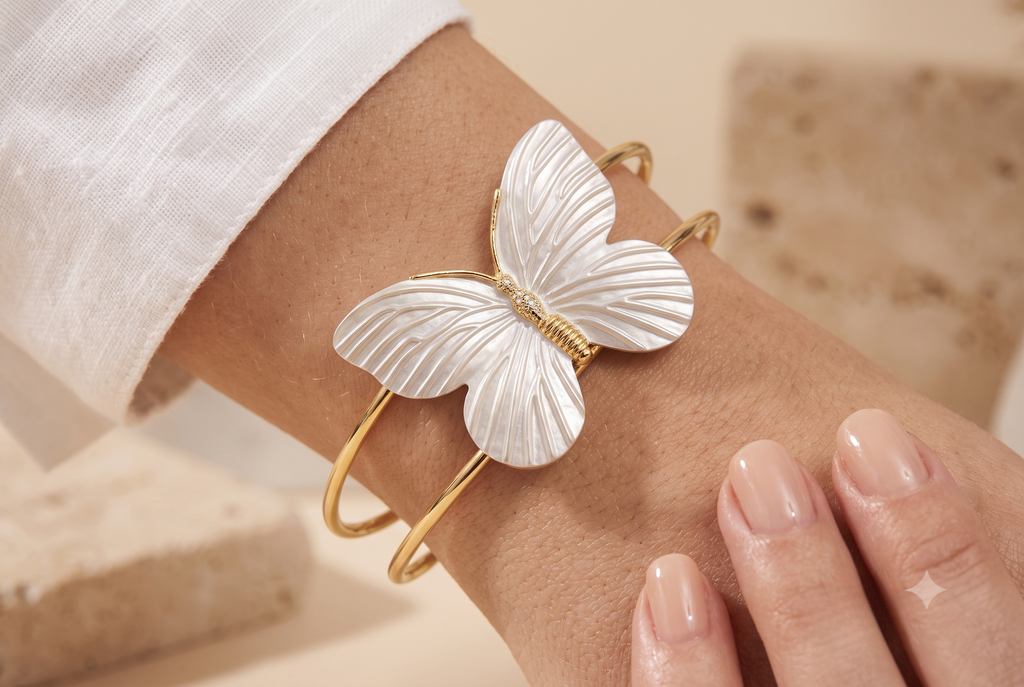 White Butterfly Pearl Arm Cuff Bracelet
