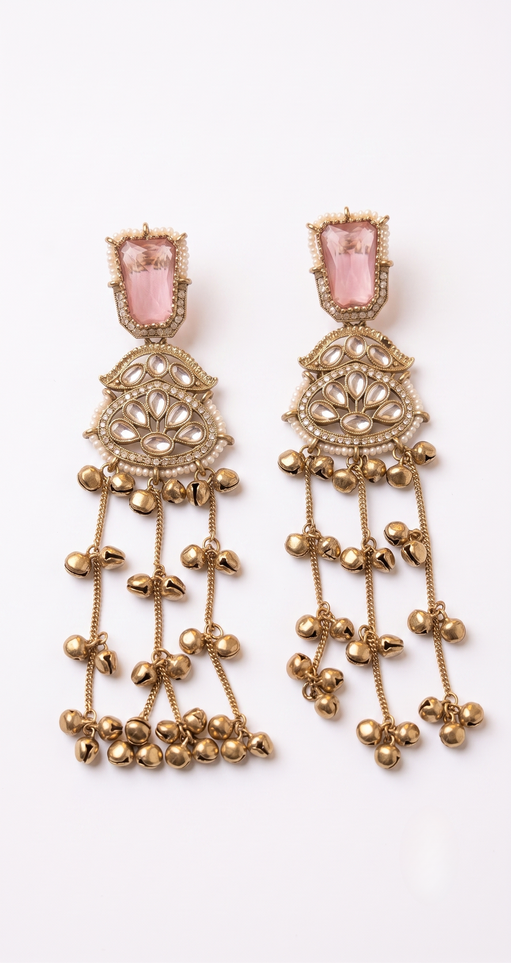 Peach Kundan Long Kashmiri Jhumki