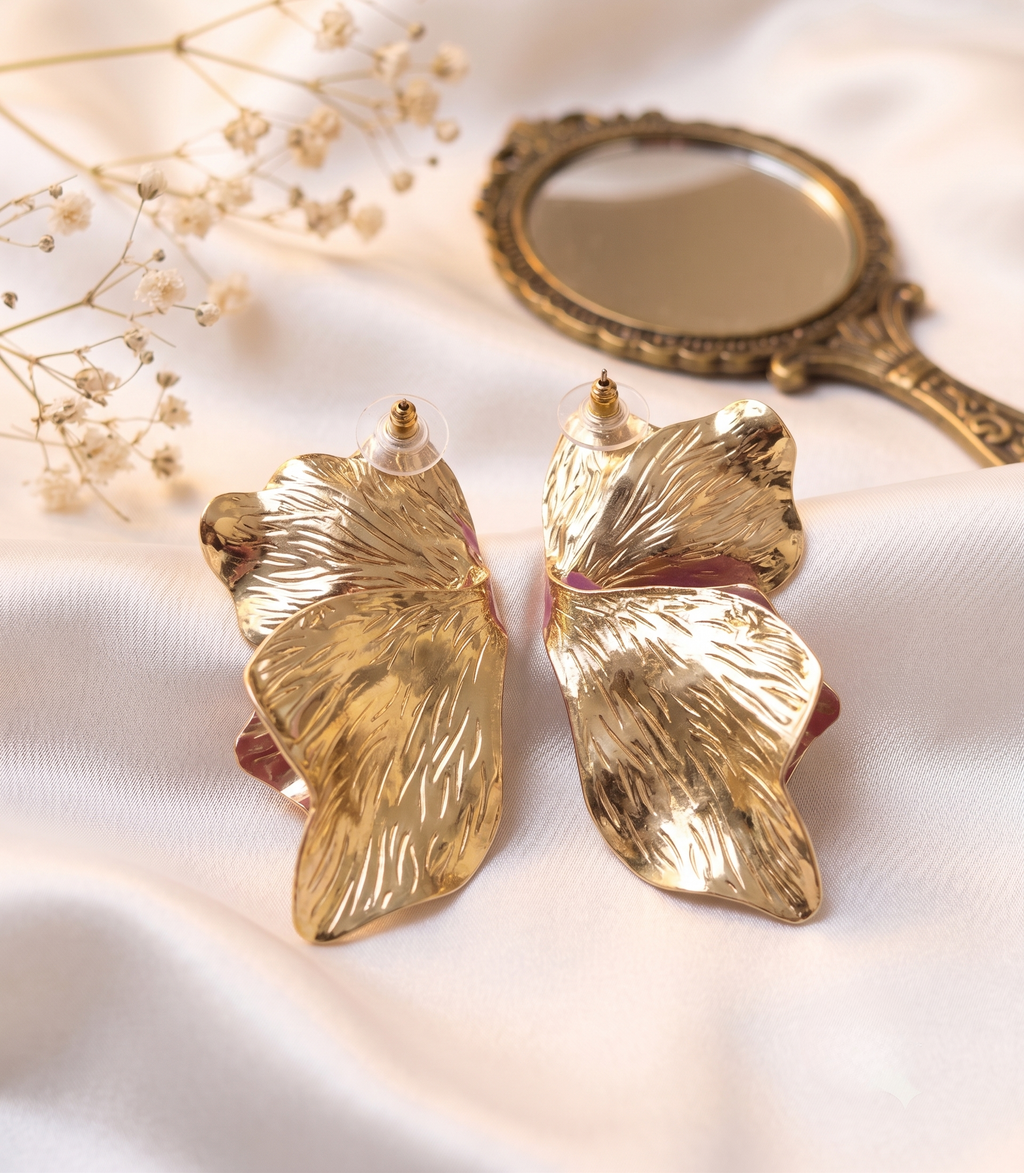Black Glitter Petal Statement Earrings