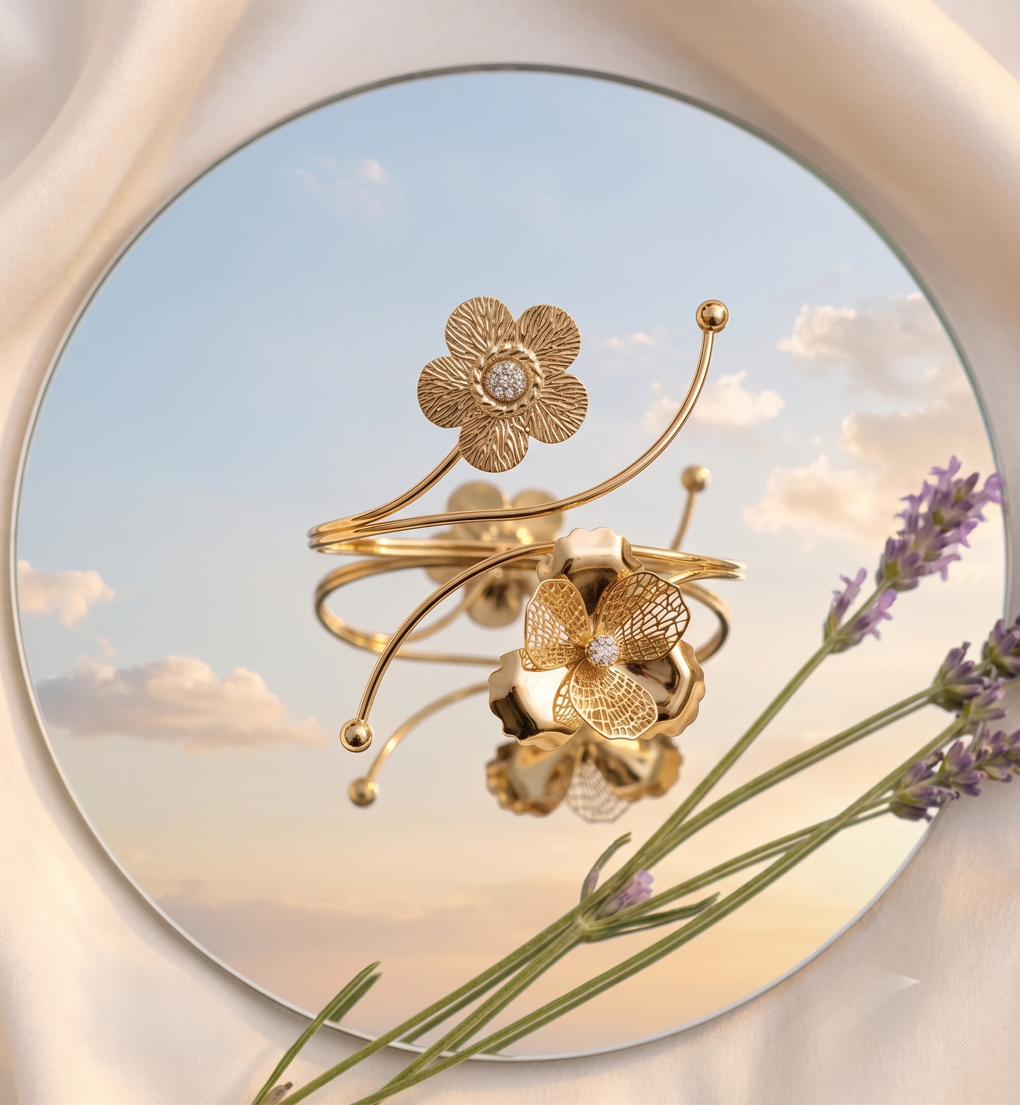 Silver Flower Arm Cuff Bracelet