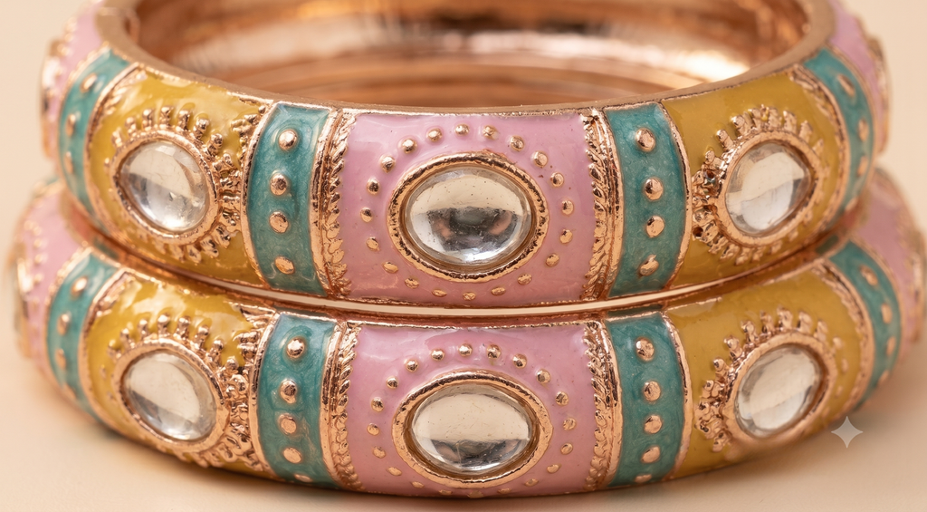 Pink & Teal Thick Meenakari Kada