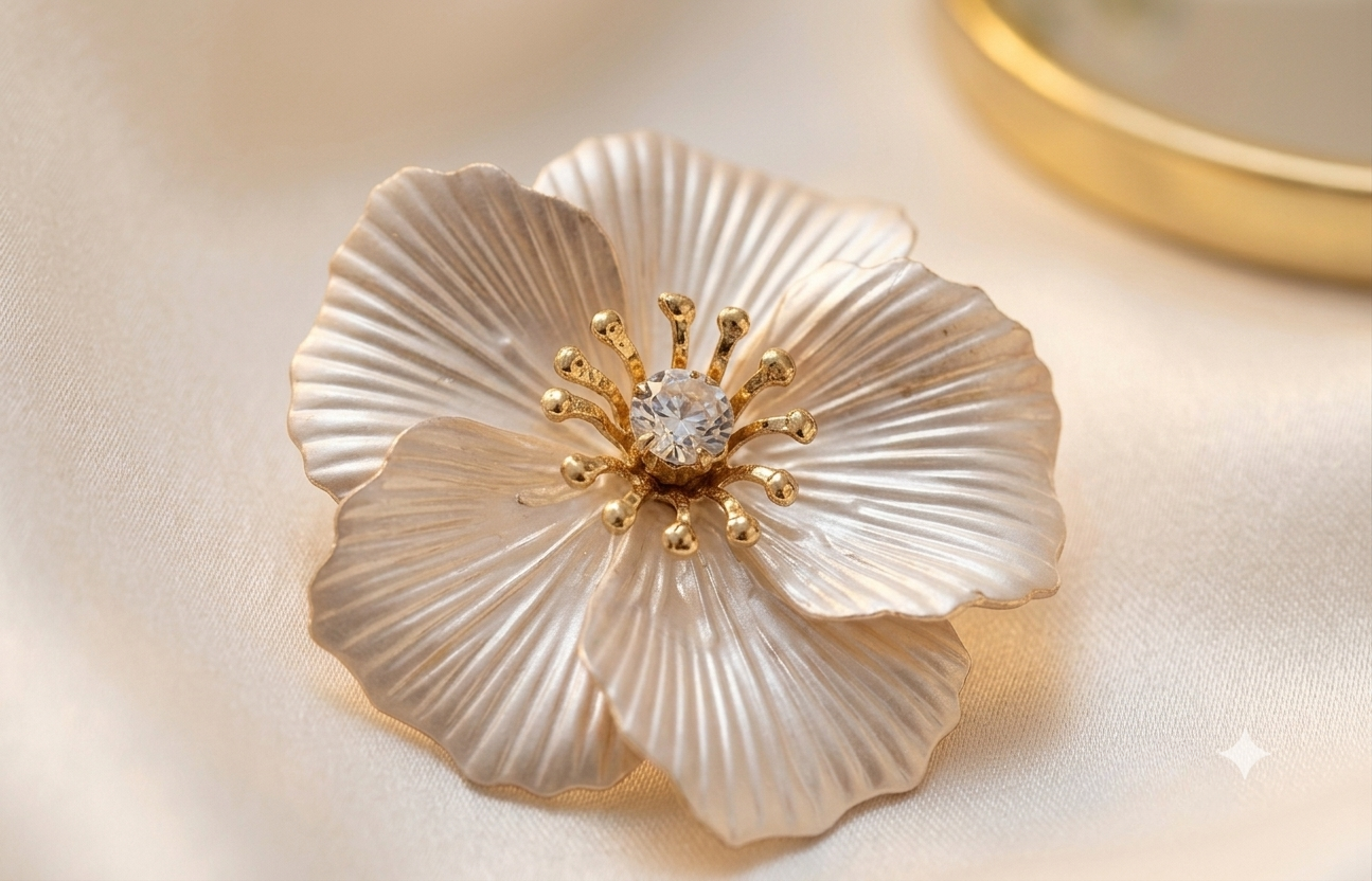 White Pearl Enamel Floral Statement Earrings