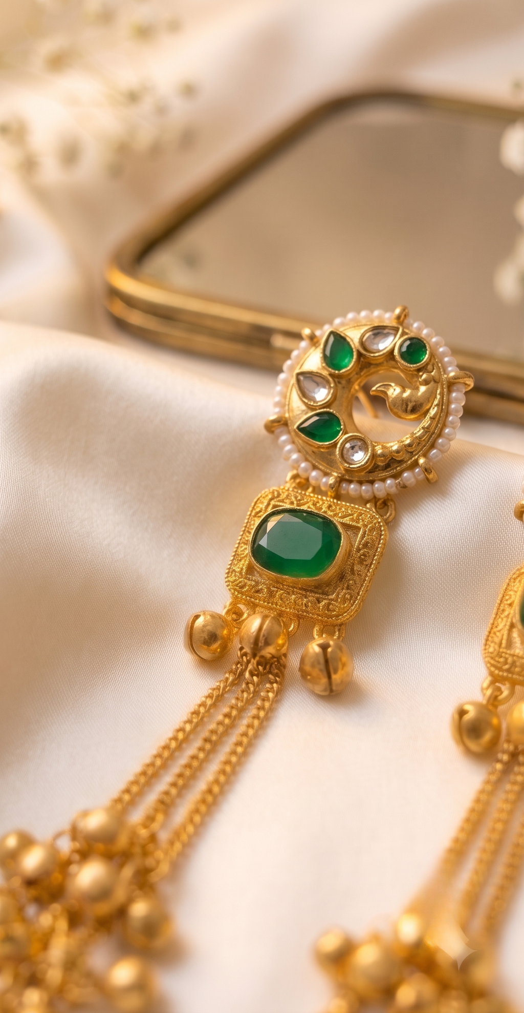 Green Kundan Long Gold-tone Jhumki