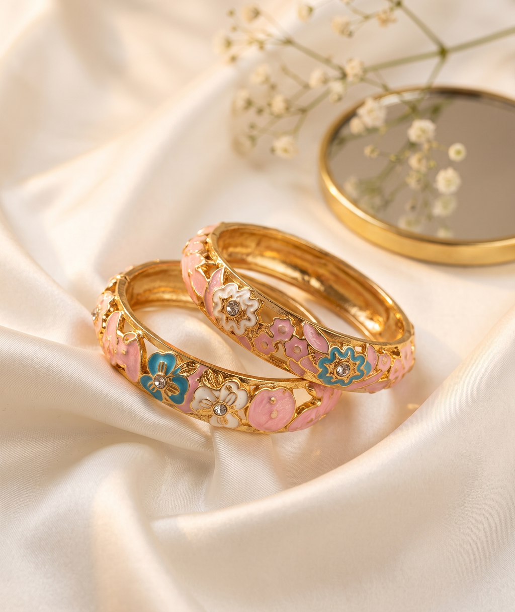 Pink Thick Meenakari Kada