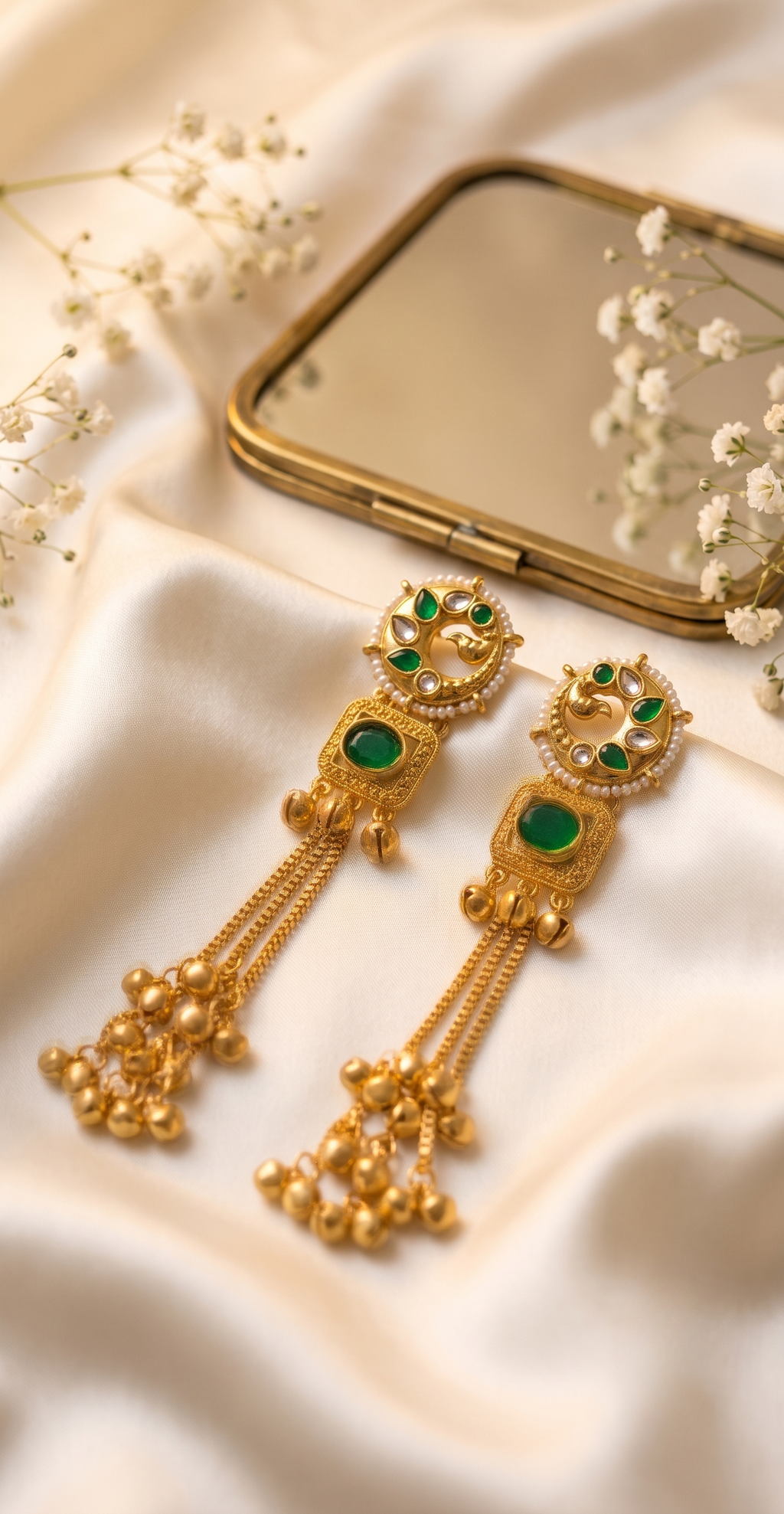 Green Kundan Long Gold-tone Jhumki