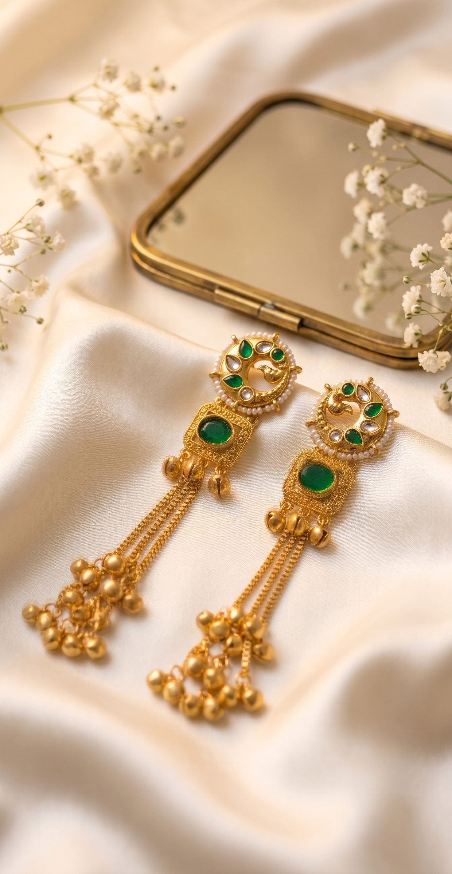 Green Kundan Long Gold-tone Jhumki