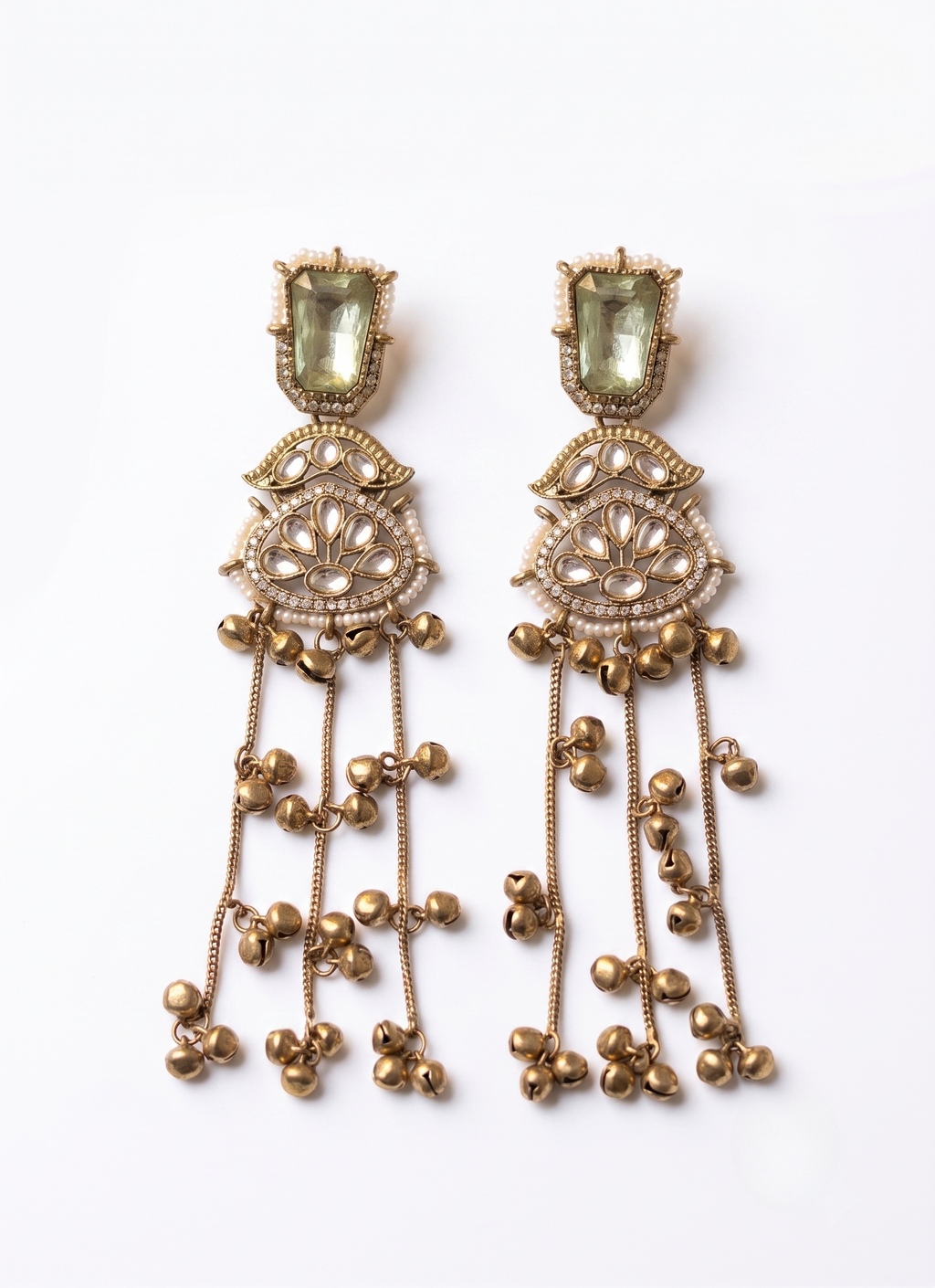 Mint Green Kundan Long Kashmiri Jhumki