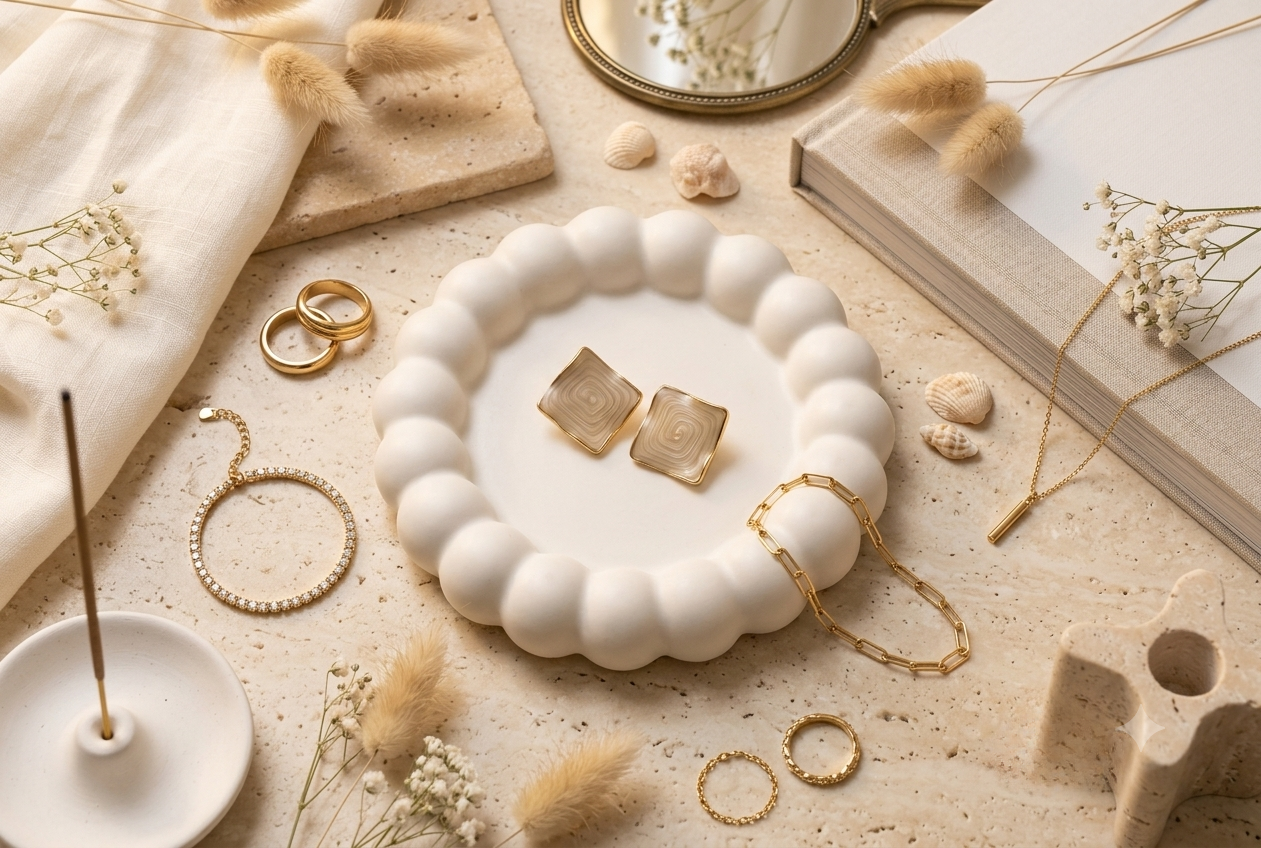 Ivory Square Enamel Stud Earrings