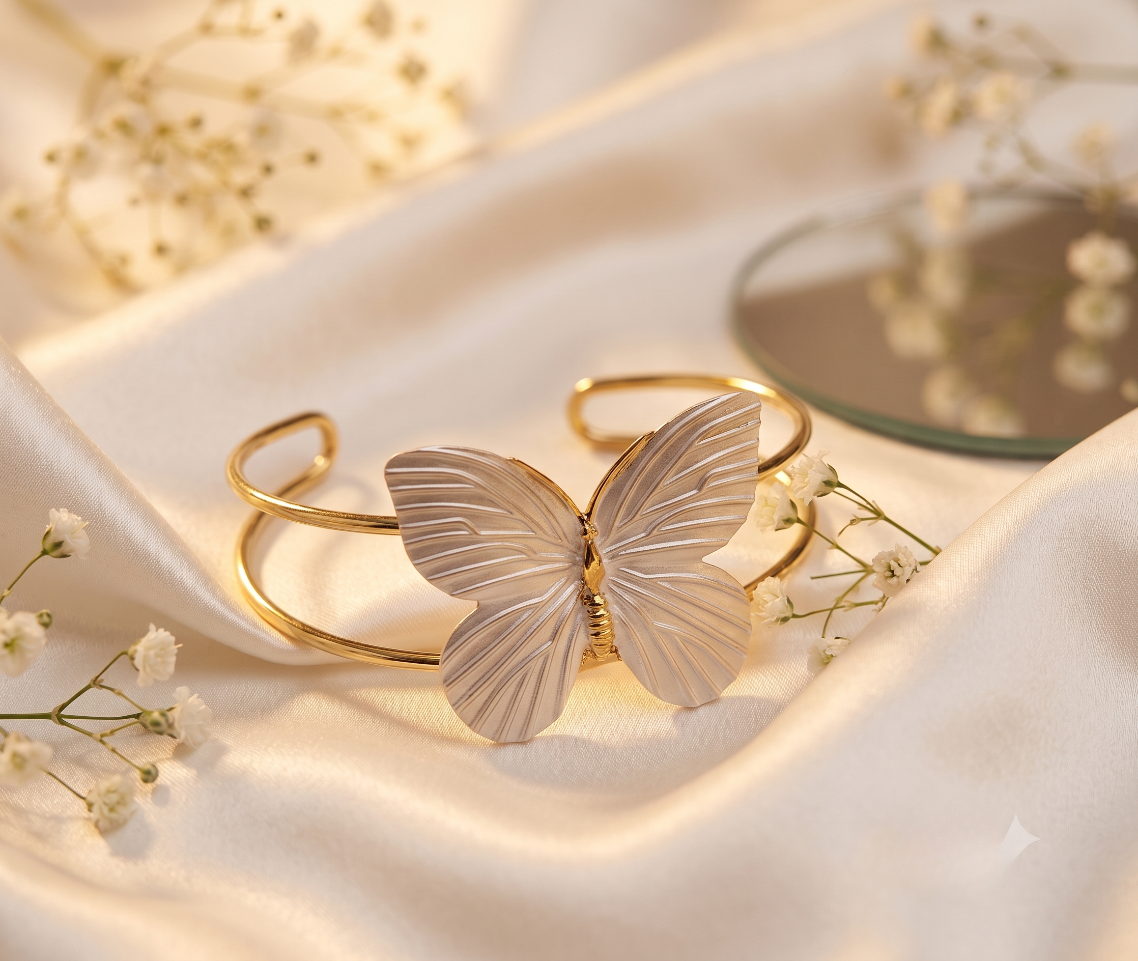 White Butterfly Pearl Arm Cuff Bracelet