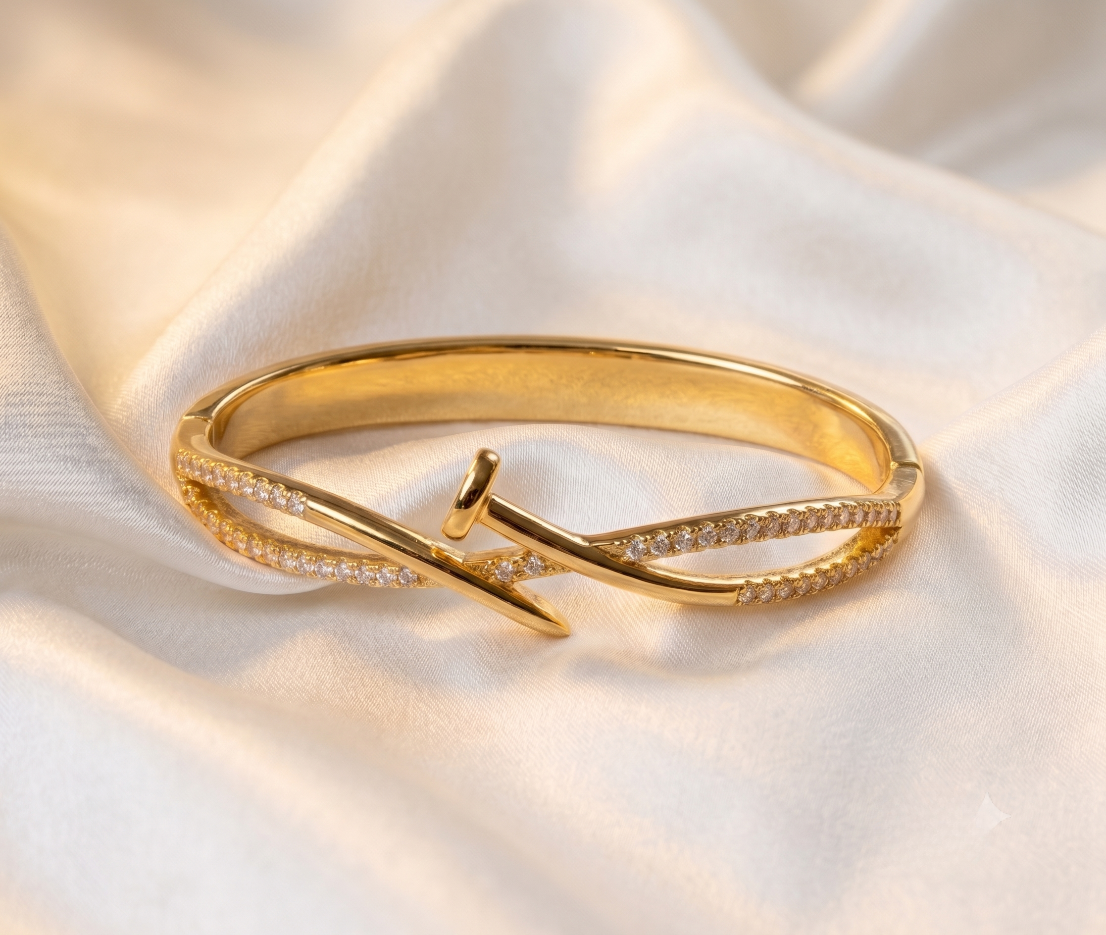 Gold CZ Cuff & Ring Combo Set