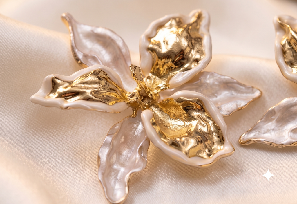 Ivory Dual-Tone Gold Enamel Floral Earrings
