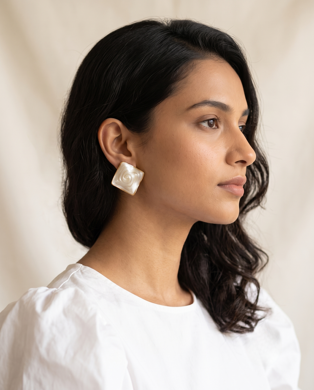 Ivory Square Enamel Stud Earrings