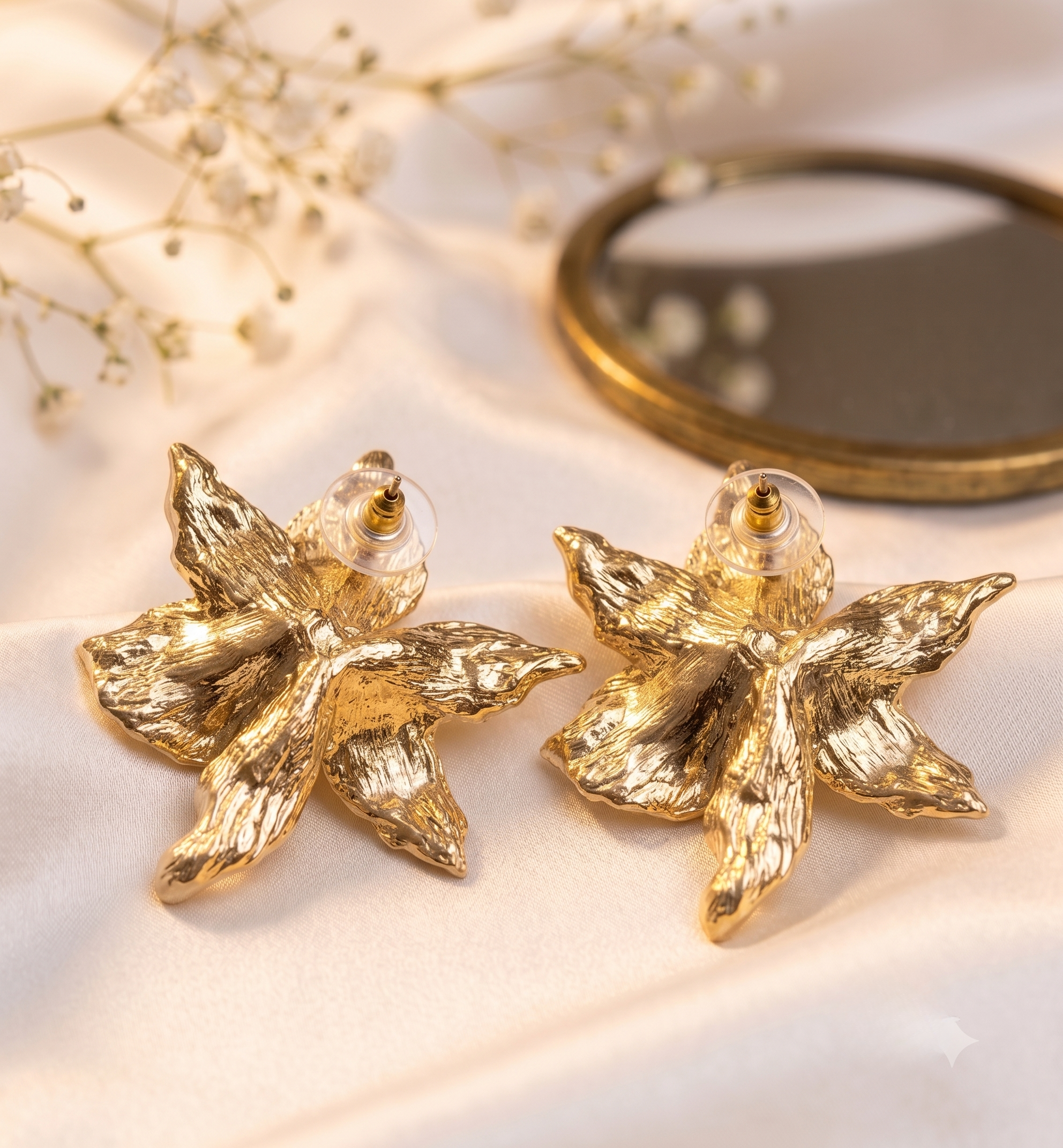 Ivory Dual-Tone Gold Enamel Floral Earrings