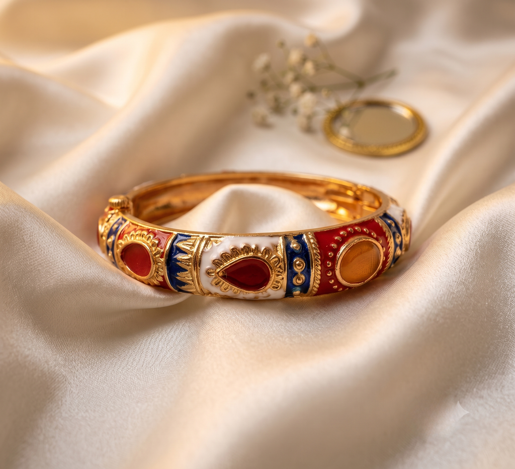 Red & White Thick Meenakari Kada