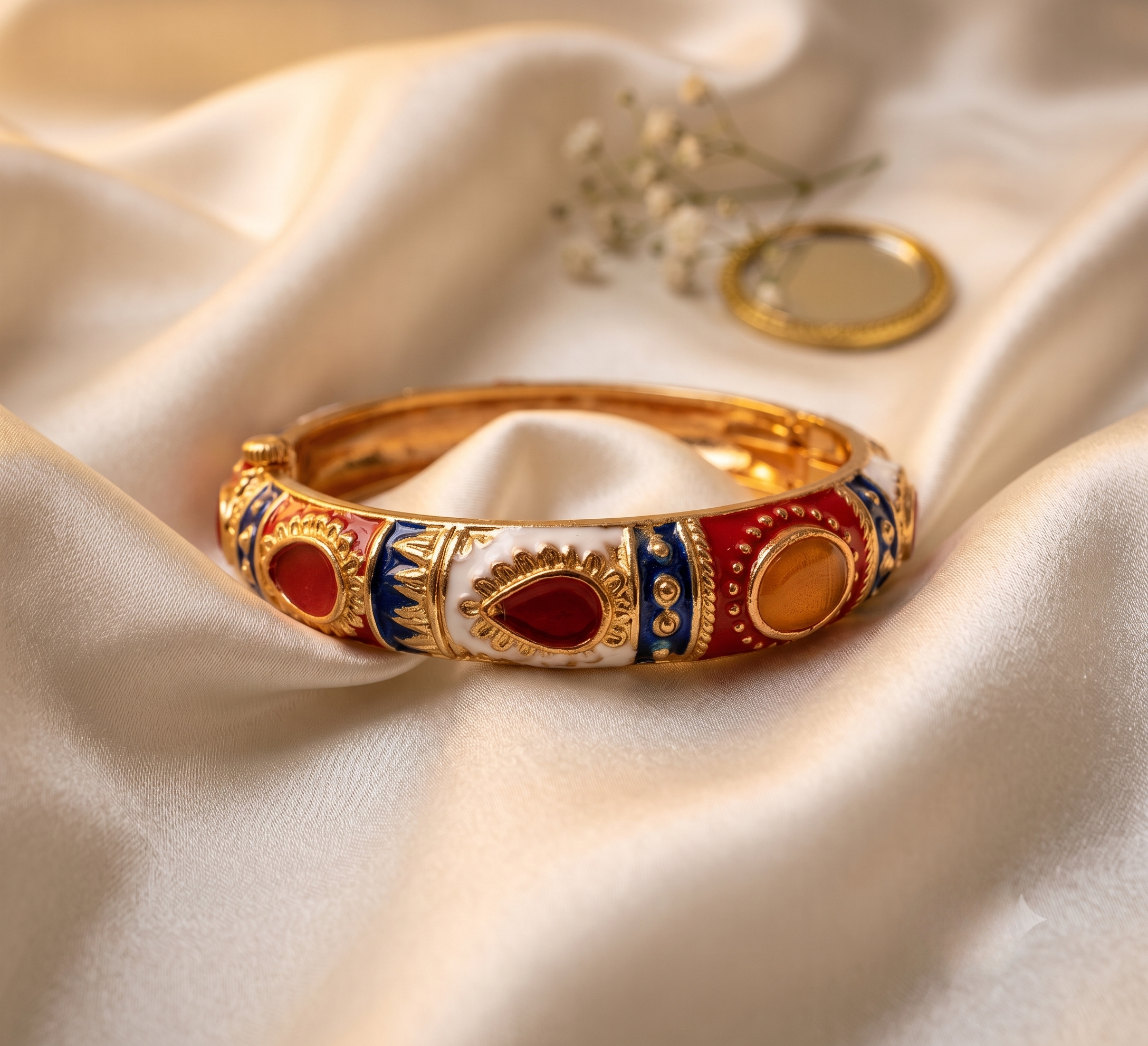 Red & White Thick Meenakari Kada