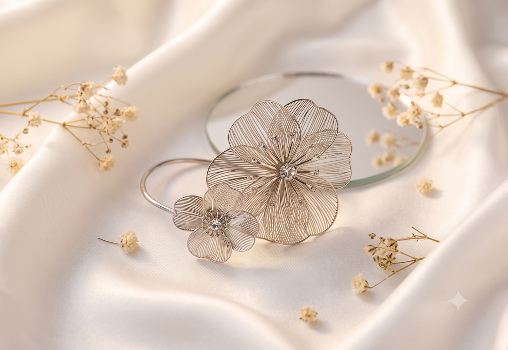 Silver Floral Metal Cuff Bracelet