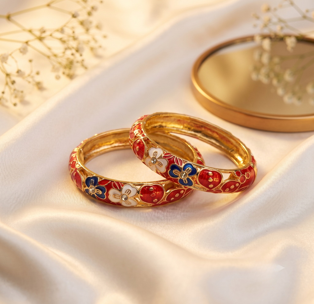 Red Thick Meenakari Kada