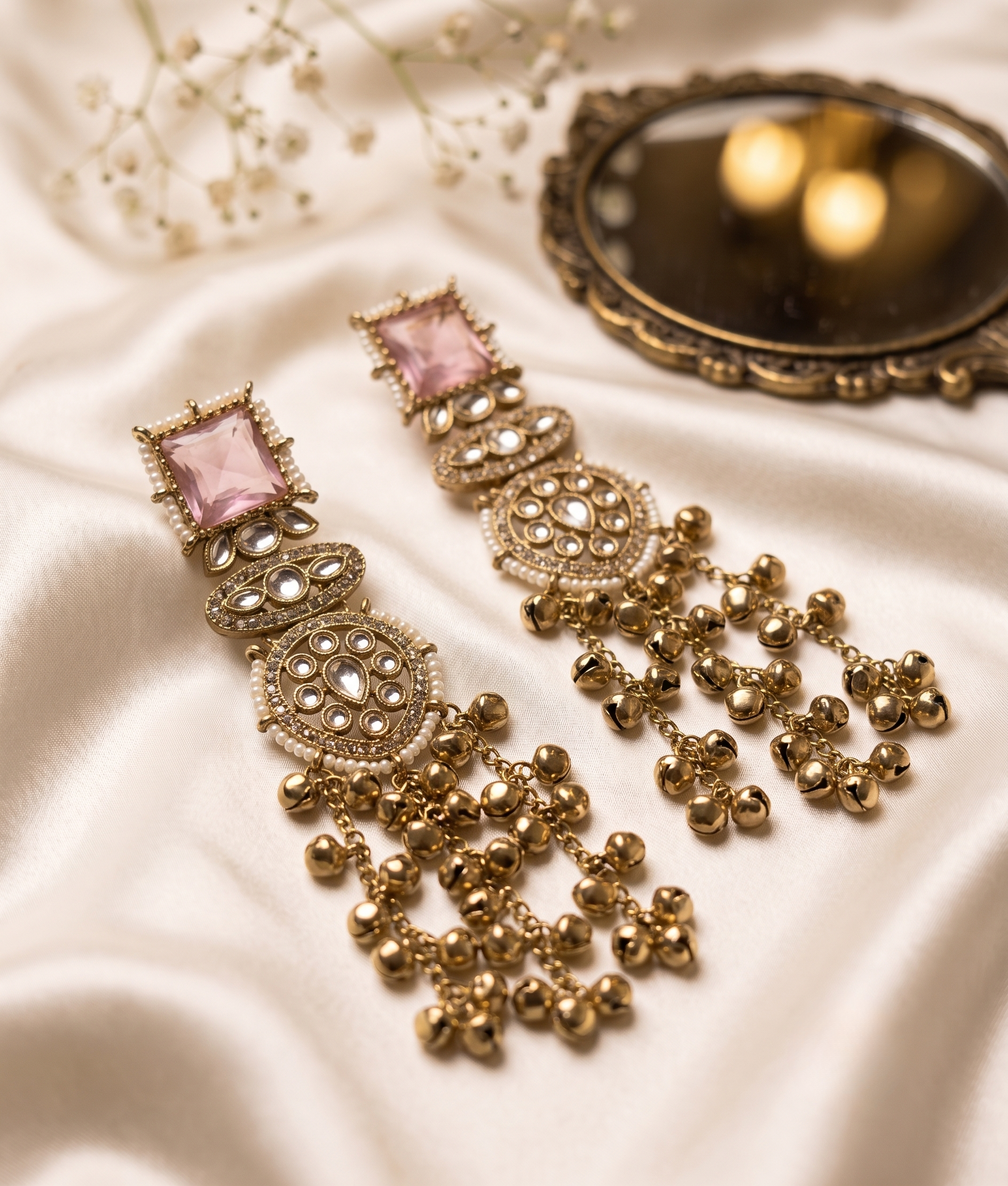 Blush Pink Kundan Long Kashmiri Jhumki