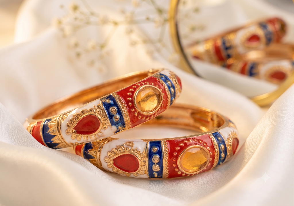 Red & White Thick Meenakari Kada