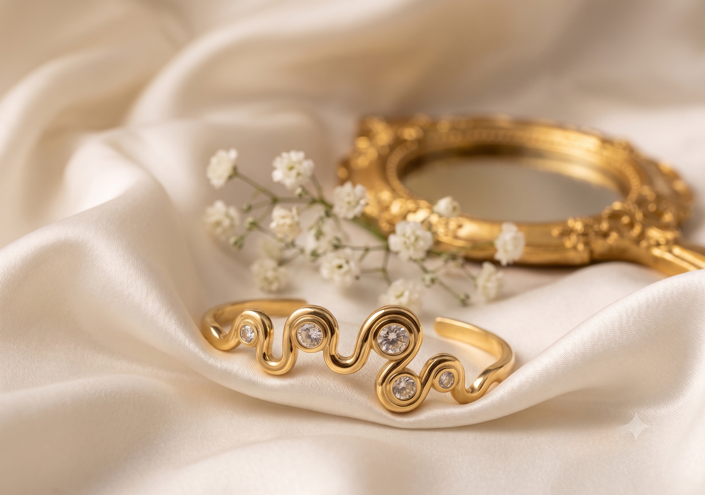 Wavy Diamond CZ Gold Bangle