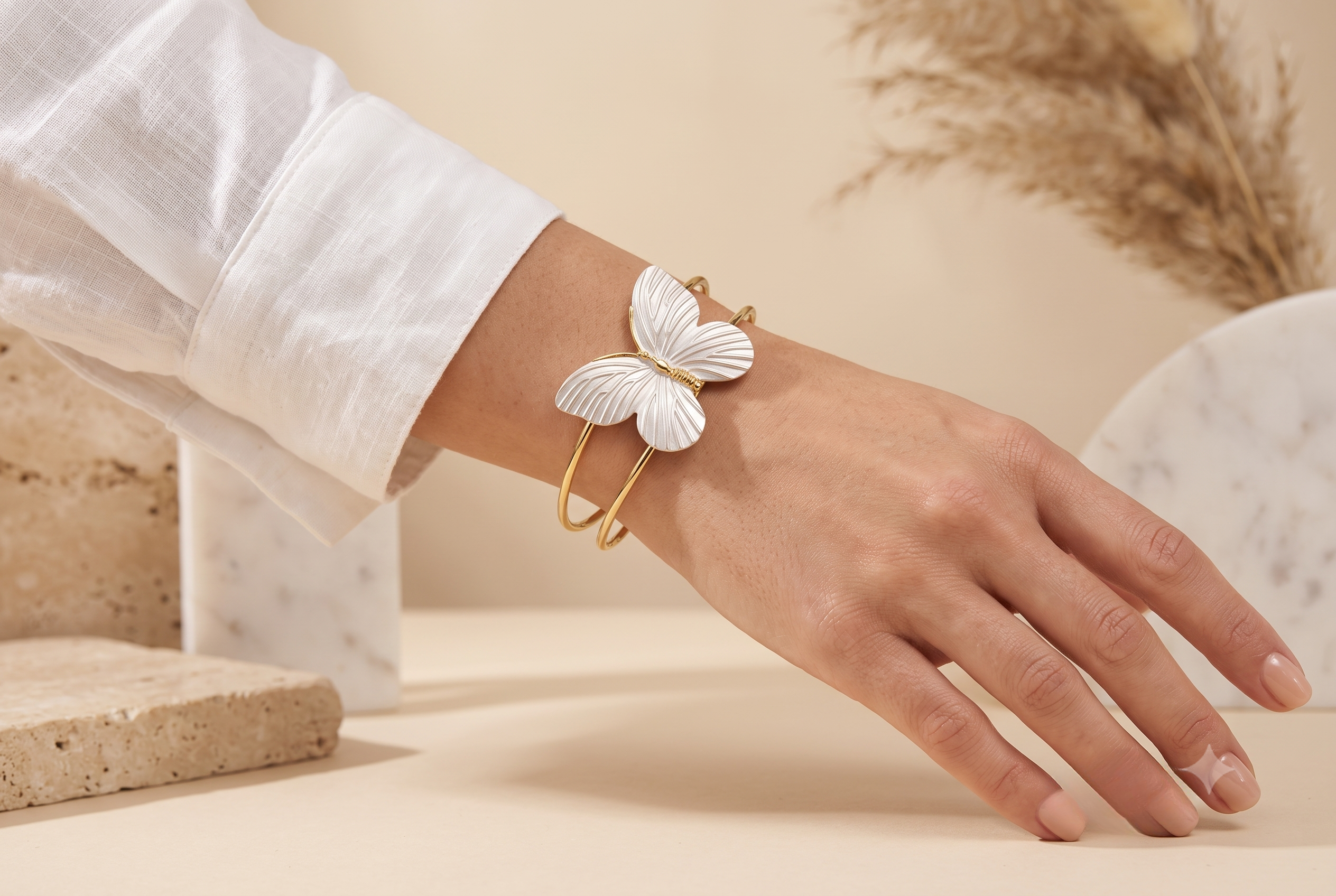 White Butterfly Pearl Arm Cuff Bracelet