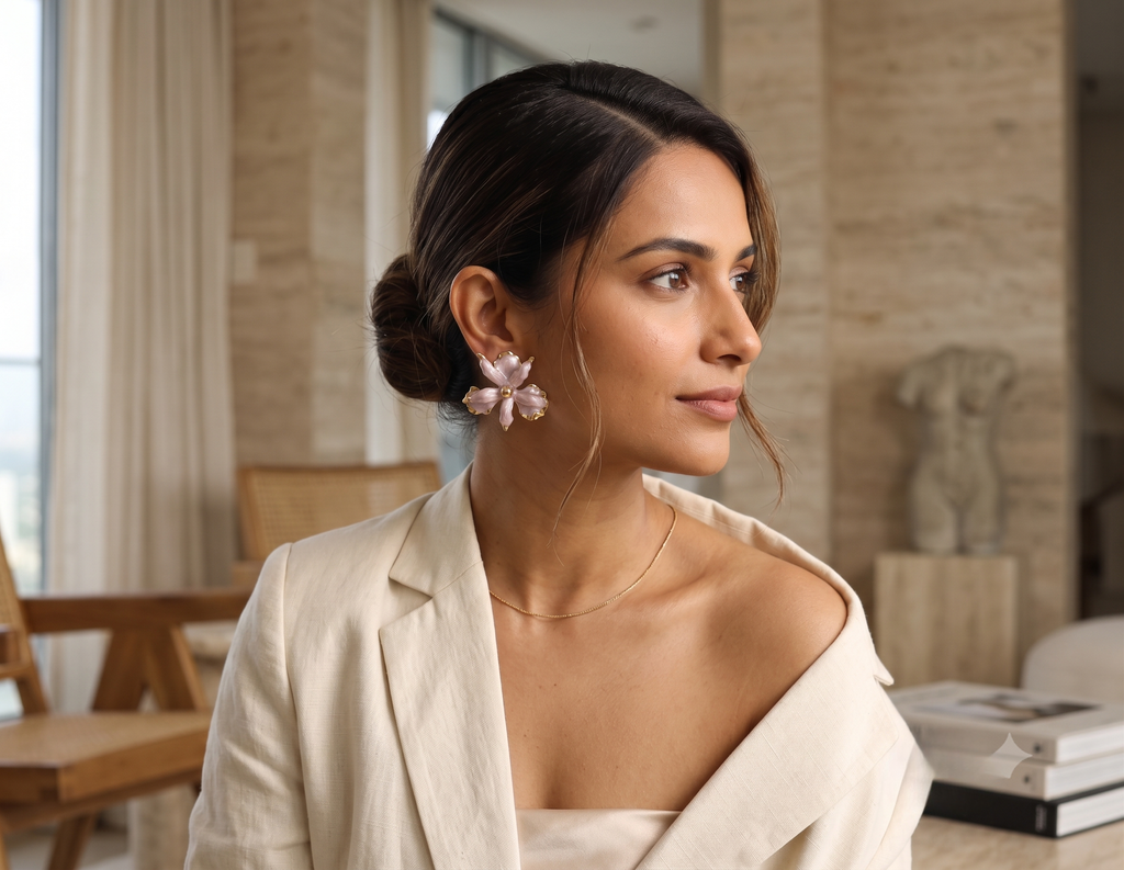Off-White Resin Flower Cluster Statement Earrings