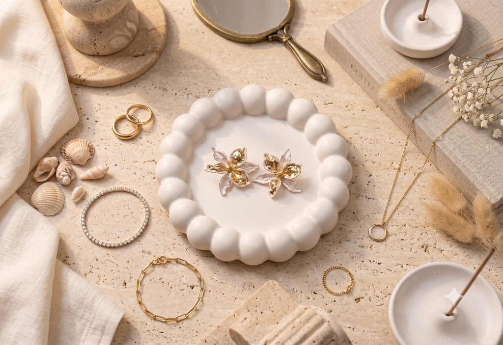 Ivory Dual-Tone Gold Enamel Floral Earrings