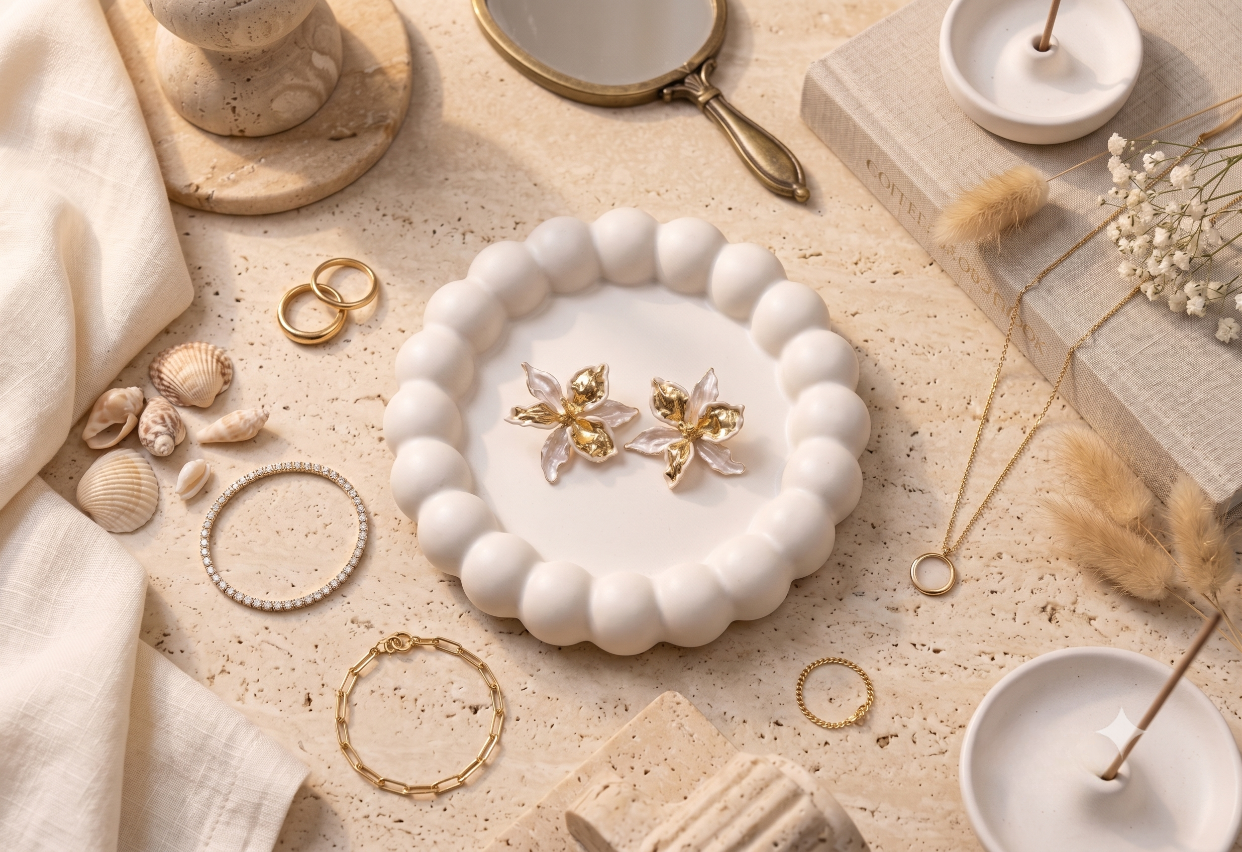 Ivory Dual-Tone Gold Enamel Floral Earrings