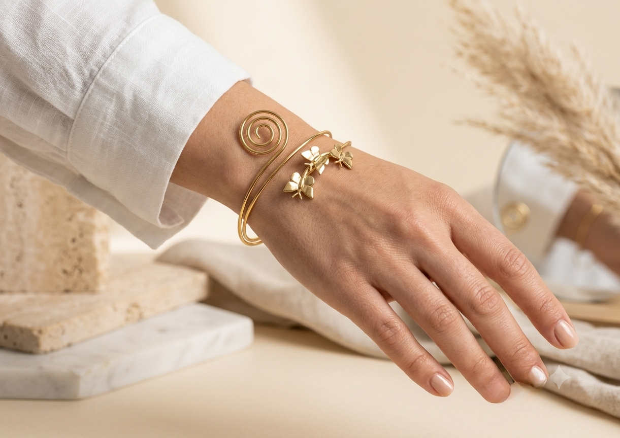 Gold Dragonfly Arm Cuff Bracelet