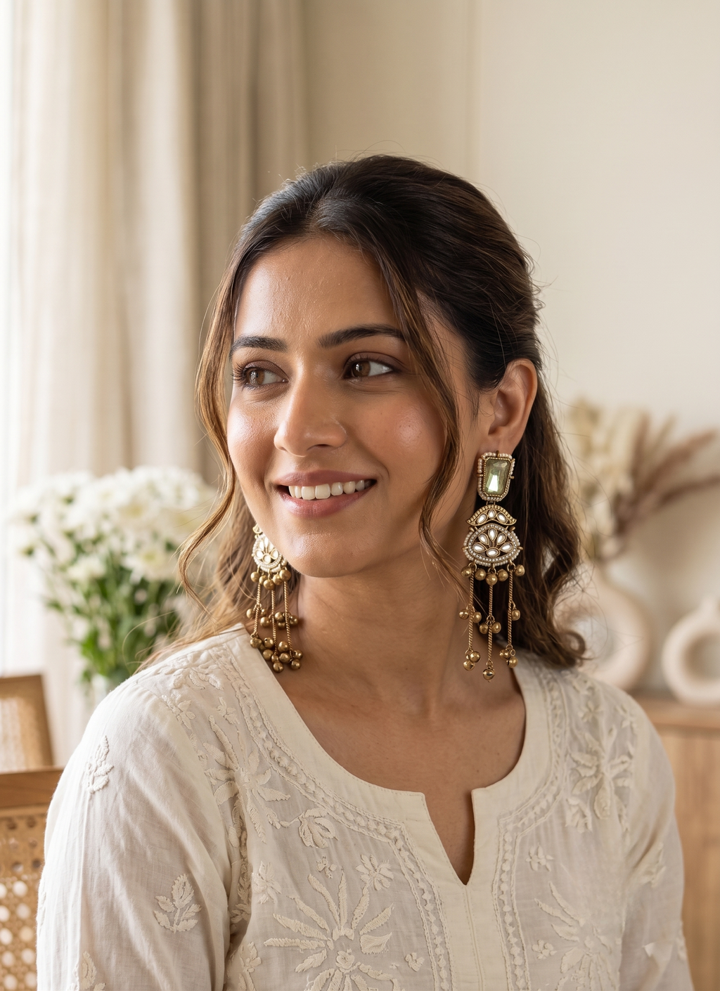 Mint Green Kundan Long Kashmiri Jhumki