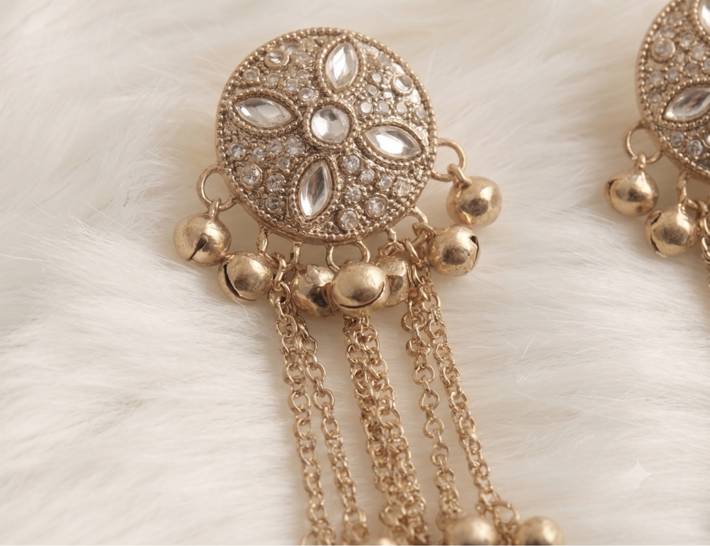 Gold Ghungroo Tassel Bell Stud Jhumki
