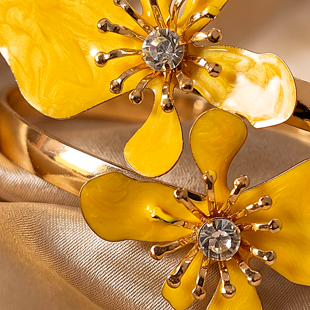Yellow Flower Enamel Arm Cuff Bracelet