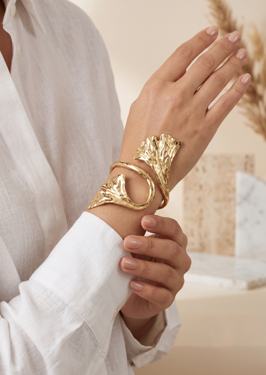 Gold Leaf Statement Metal Cuff Bracelet
