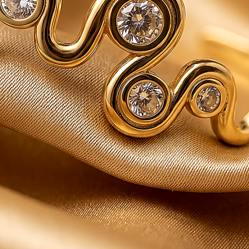 Golden Diamond CZ Cable Cuff Bracelet