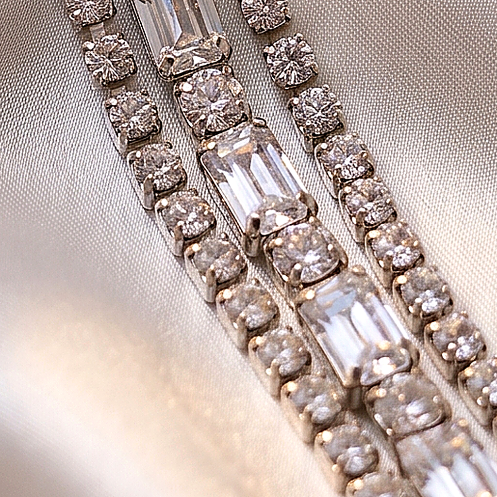 Silver 3-Layer Baguette CZ Tennis Bracelet