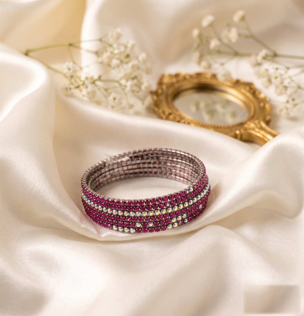 Ruby Rhinestone Stretch Bracelet Stack Set