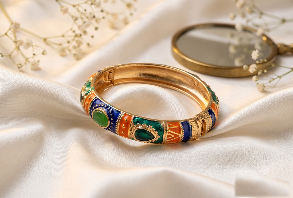 Navy & Orange Stone Meenakari Kada
