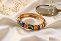 Navy & Orange Stone Meenakari Kada