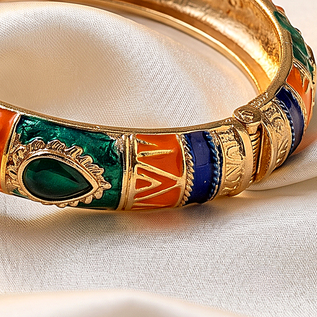 Navy & Orange Stone Meenakari Kada