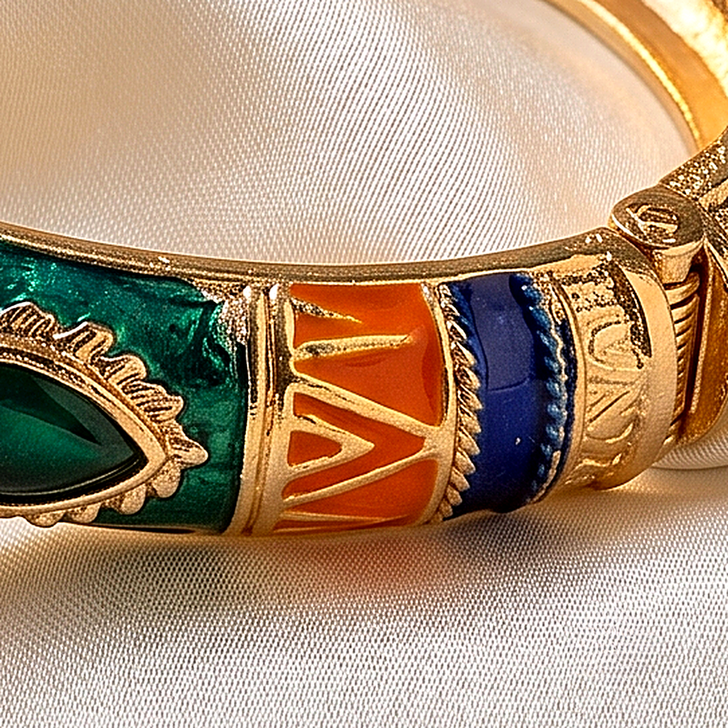 Navy & Orange Stone Meenakari Kada