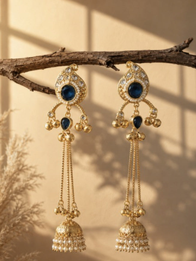 Rose Pink Kundan Long Kashmiri Jhumki