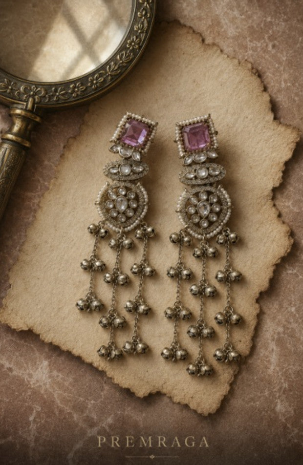 Rose Pink Kundan Long Kashmiri Jhumki