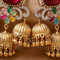 Ruby Red 3-Tier Antique Gold Jhumki