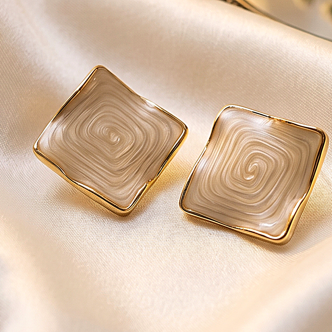 Ivory Square Enamel Stud Earrings