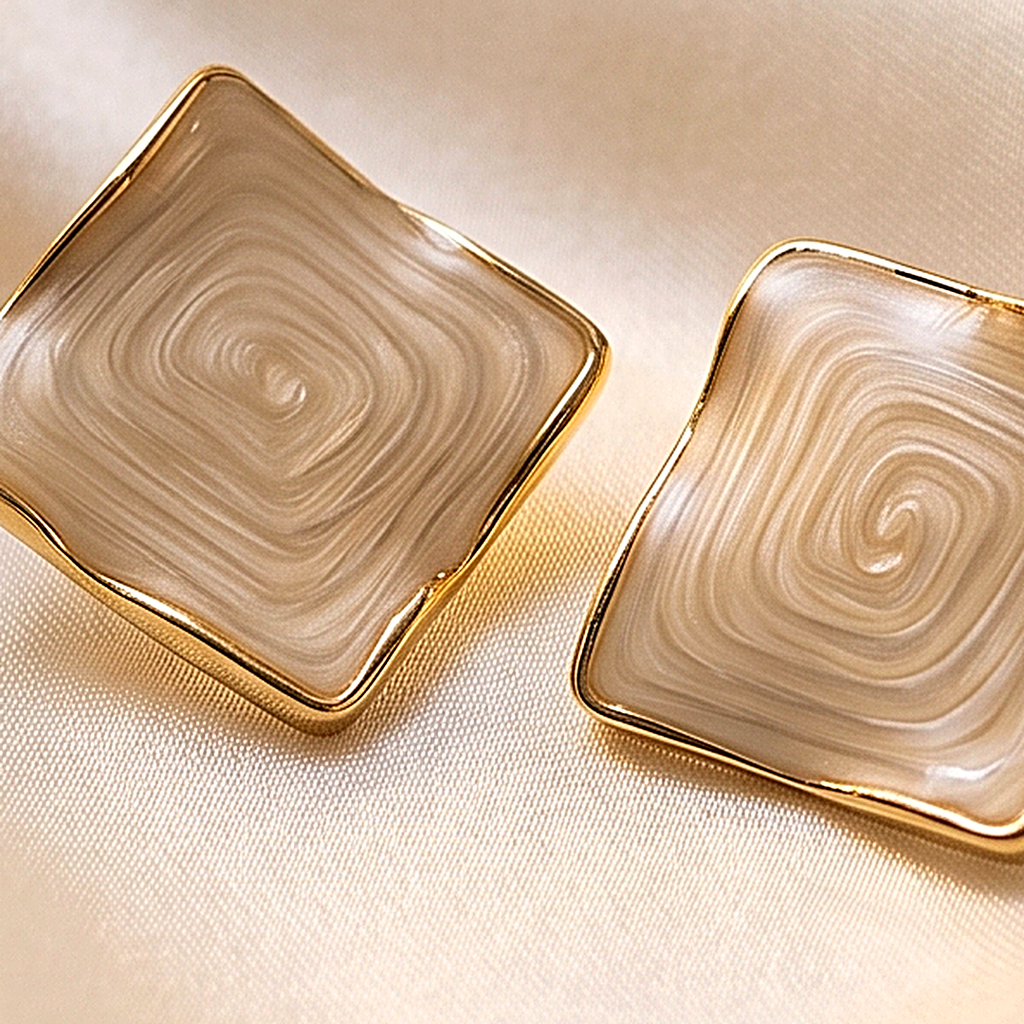 Ivory Square Enamel Stud Earrings