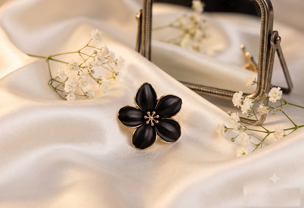 Midnight Orchid Enamel Floral Ring