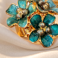 Emerald Bloom Teal Enamel Floral Ring