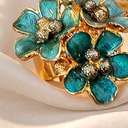 Emerald Bloom Teal Enamel Floral Ring